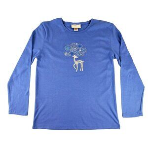Womens Blue Reindeer Knit Top size XL Long Sleeve  JH1516
